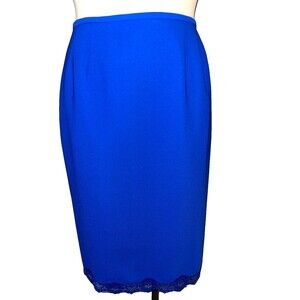 Kasper Women's Lace Trim Midi Pencil Skirt size 6 Royal Blue Evening Coquette